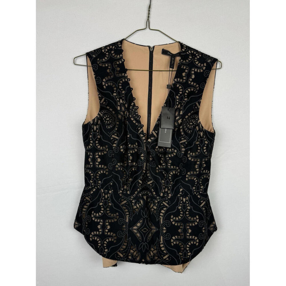 BCBG Maxazria Rena Lace Peplum Tank Top Black Size S